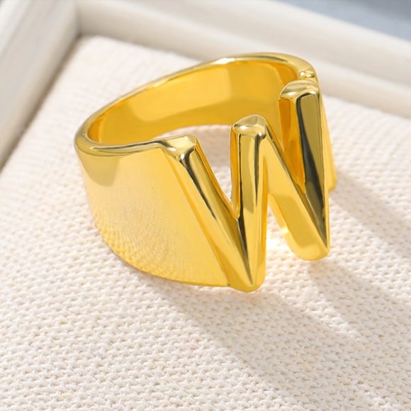 New!! 18k gold plated A-Z Letter Rings Adjustable - Picture 10 of 15